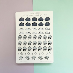 FEUILLE D'AUTOCOLLANTS MÉTÉO nuageux | Stickers pour agenda | Bullet Journal | Bujo |