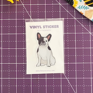 Weißer und schwarzer Fleck Französische Bulldogge Aufkleber | Wetterfest | Glänzendes Laminat | Haustier | Hunde Sticker | Französischer Bullenhund | Frenchie