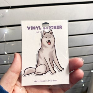 autocollant husky blanc | Preuve des intempéries | Stratifié brillant | Animal de compagnie | autocollant chien |