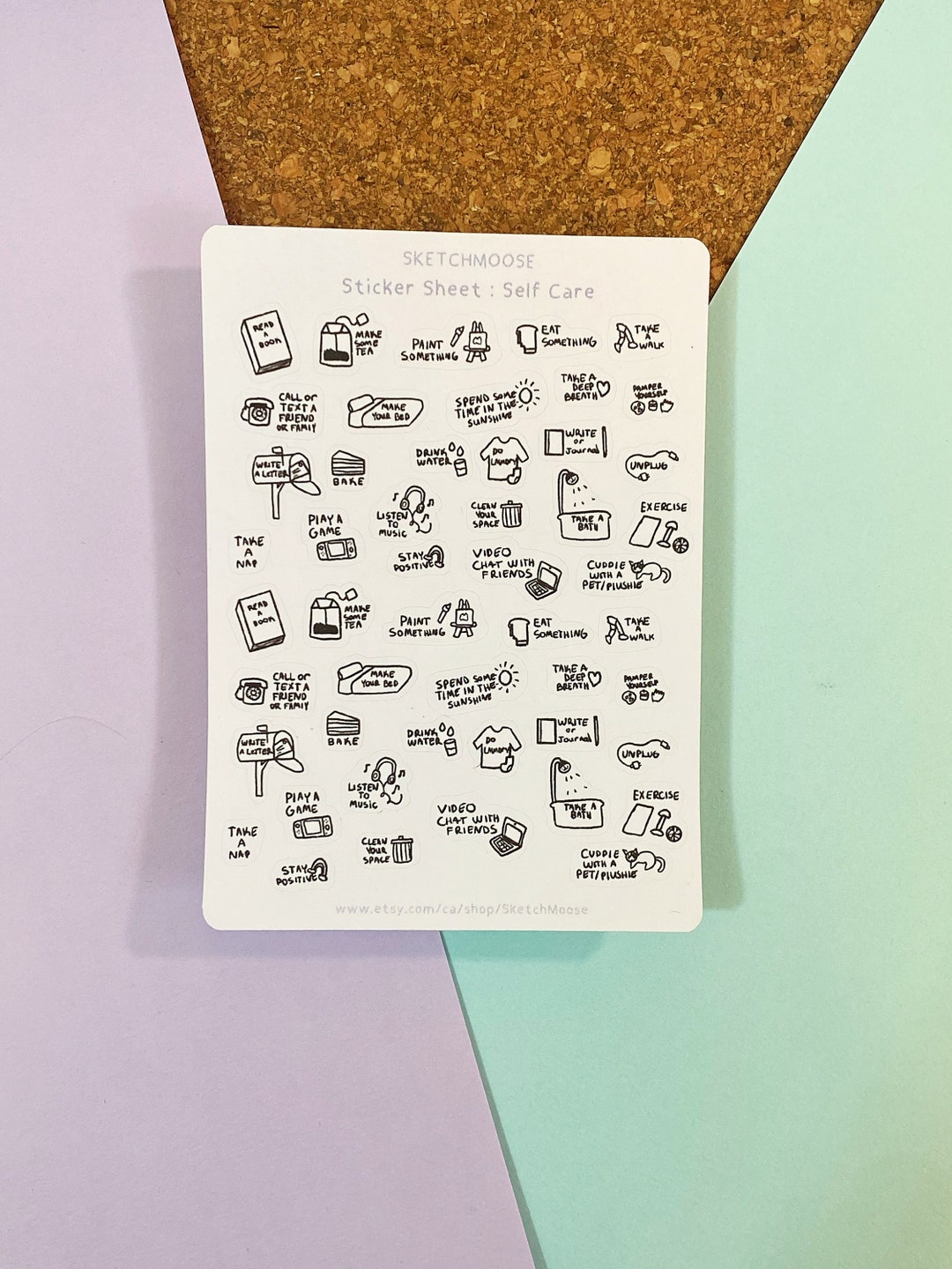 Self Care STICKER SHEET | Aesthetic Planner Stickers | Bullet Journal ...