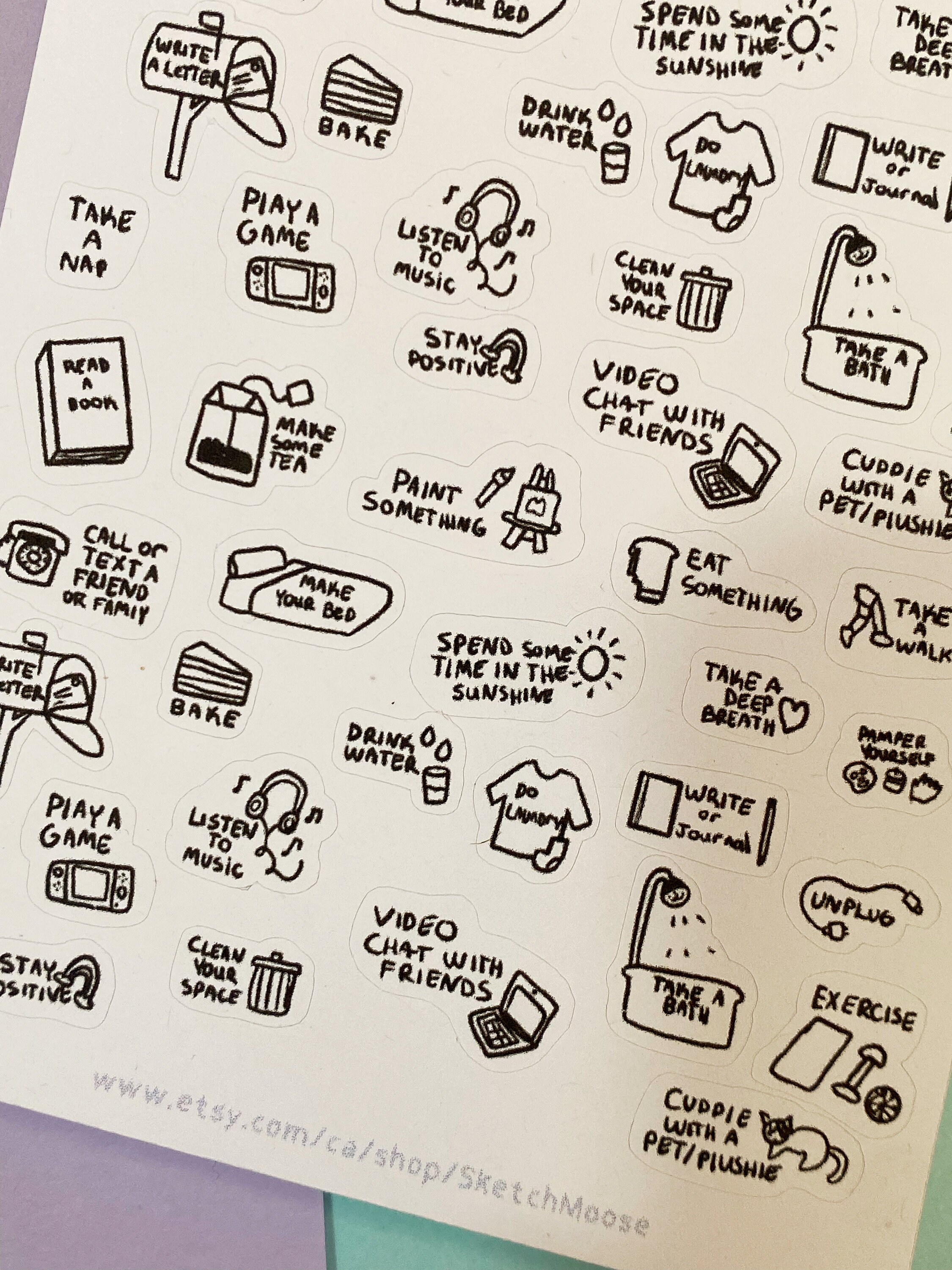 Self Care STICKER SHEET | Aesthetic Planner Stickers | Bullet Journal ...