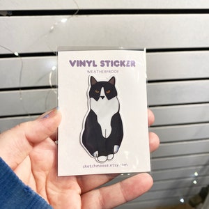 Sticker chat smoking | Preuve des intempéries | Stratifié brillant | Animal de compagnie | autocollant de chat | Noir et blanc