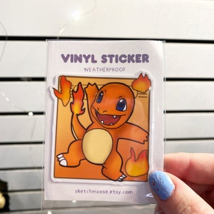 autocollant Charmander | Poke | Preuve des intempéries | Stratifié brillant | Art kawaii