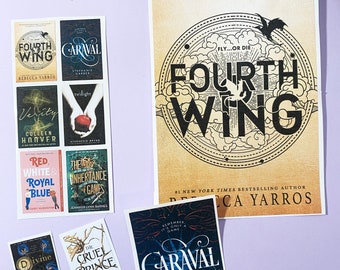 Può includere: Una collezione di copertine di libri di fantasy e romanzi per giovani adulti. Le copertine sono colorate e presentano varie illustrazioni, tra cui un drago, un castello e una scena di carnevale fantasiosa. I titoli includono "Fourth Wing", "Caraval", "Verity", "Red, White & Royal Blue", "The Inheritance Games", "Divine Rivals" e "The Cruel Prince".