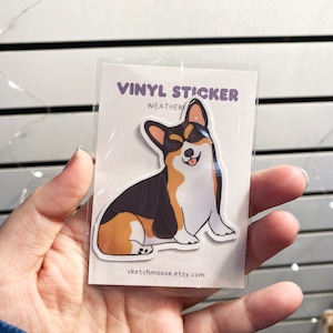 autocollant corgi | Preuve des intempéries | Stratifié brillant | Animal de compagnie | autocollant chien | Noir