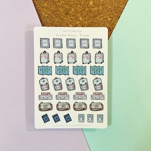 FEUILLE D'AUTOCOLLANTS DE VOYAGE | Stickers pour agenda | Bullet Journal | Bujo |