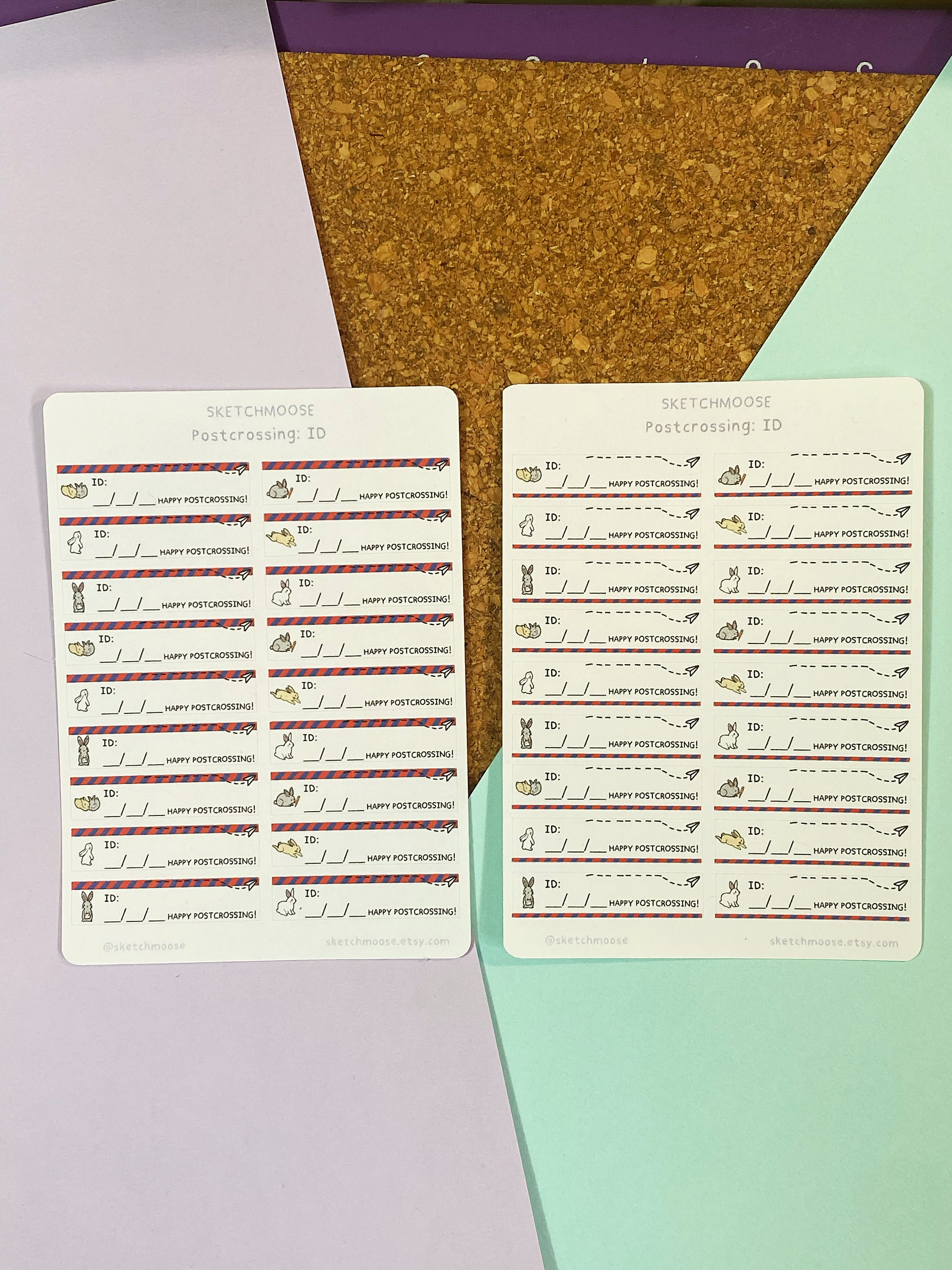 POSTCROSSING Id STICKER SHEET | Bunnies | Happy Mail | Postcard decor | snailmail stickers