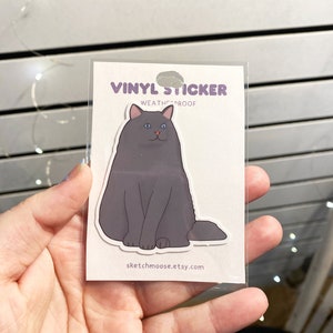 Sticker chat gris | Preuve des intempéries | Stratifié brillant | Animal de compagnie | autocollant de chat | Poupée de chiffon grise