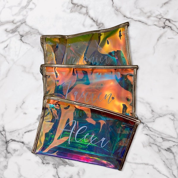 Holographic Makeup Bag Cosmetic Teacher Gift, Teacher Appreciation Week, Personalized Gift