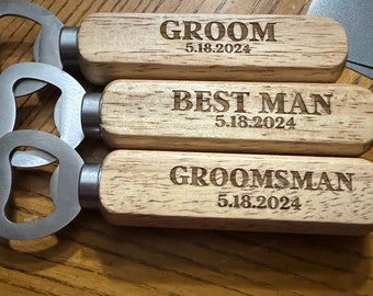 Engraved Wooden Bottle Opener, Custom Bottle Openers, Groomsmen Bottle Opener, Groom Gift, Groomsman Gift, Wedding Party Gift, Beer Opener