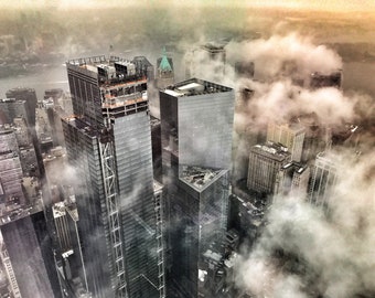 Above the clouds of lower Manhattan