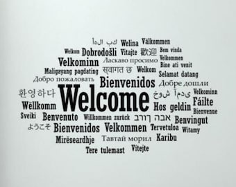 Welcome in Different Languages Wall Decal Vinyl Sticker Hello in Multiple Languages Sign Gift Wall Decor Wall Art Peel and Stick Poster 1434