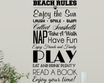 Beach Rules Wall Decal Motivational Sign Quote Sea Gift Beach Decor Bedroom Vinyl Sticker Nautical Decor Ocean Wall Art Beach Poster 168bar