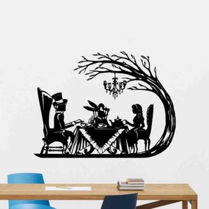 Alice in Wonderland Wall Decal Disney Vinyl Sticker Mad Hatter White Rabbit Nursery Wall Decor Gift Kids Wall Art Tea Party Poster 180bar