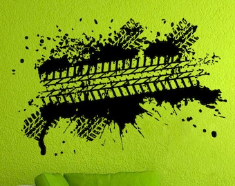 Tire Track Wall Decal Vinyl Sticker Car Track Wall Vinyl Sticker Home Decor Poster Sign Decor (10tetk)