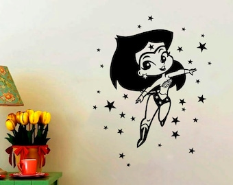 Superhero Woman Wall Decal Vinyl Sticker Girl Power Kid's Room Wall Decor Girl's Comics Wall Art Interior Design Print Poster Sign 6ww