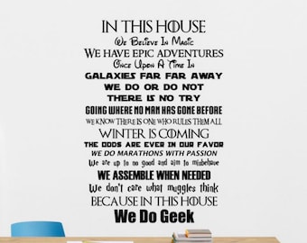 In This House We Do Geek Wall Decal Sign Vinyl Sticker Movie Quotes Nursery Wall Decor Gift Kids Room Wall Art Poster Mural 125bar