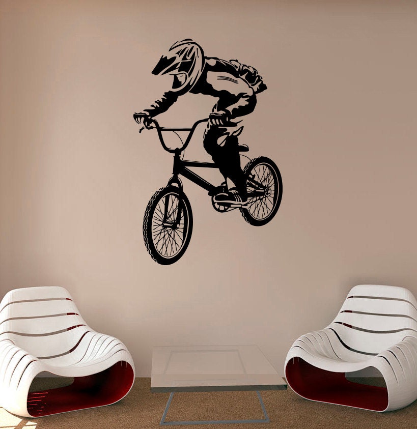 BMX Bike Wall Decal Bicyclist Vinyl Sticker Cycle Racing Etsy