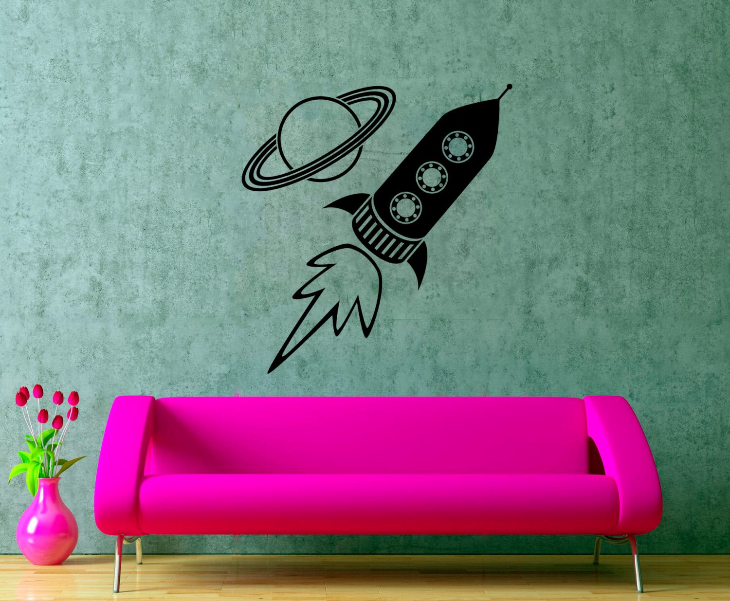 Rocket Ship Wall Decal Spaceship Vinyl Sticker Space Decals Etsy