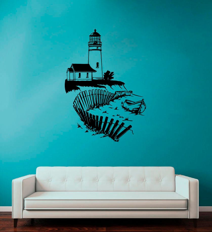 Lighthouse Wall Art Silhouette Seascape Decal Home Nautical Etsy