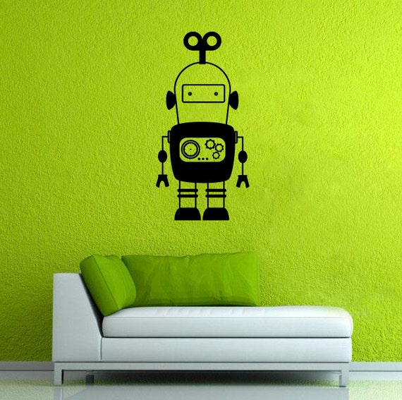 robot wall sticker droid vinyl decal space robot wall decor | etsy
