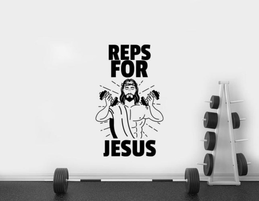 Reps Jesus Reps for Jesus Wall Decal Vinyl Sticker Motivational Quote Gym Sign ...