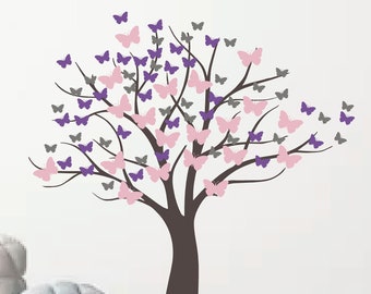 Tree Wall Decal,Nursery Tree Wall Decal, Butterfly Decals