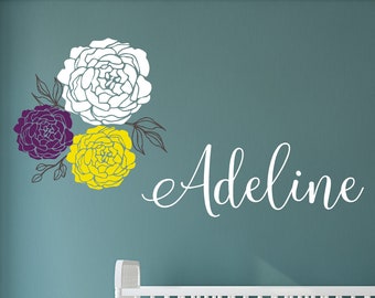 Flower Decal, Peony Decal, Name Decal