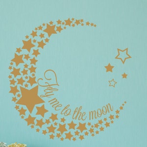 Fly me to the moon wall decal, Fly me to the moon decal,moon wall decal, moon and stars decal, moon and stars wall decal
