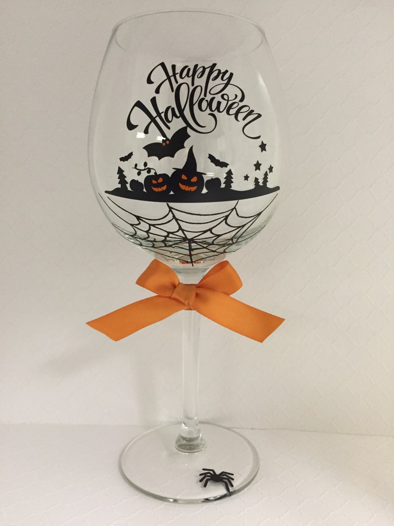 Happy Halloween Wine Glass Halloween Glass Fun Wine Etsy