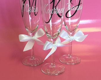 Personalized Champagne Glasses, Bridesmaid, Bride, Maid/Matron of Honor, SALE