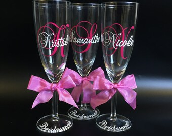 Personalized Glasses, Bridesmaid, Maid of Honor, Monogram Wedding Gifts, Mother of the Bride, Bridal Party