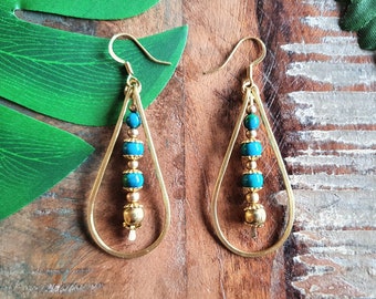 Green gemstone earrings,wire earrings,chrysocolla earrings,minimalist earrings,gold wire earrings,boho earrings,earring gift