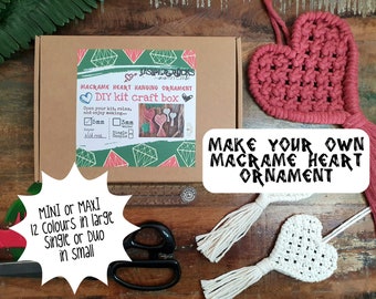 Macrame heart DIY kit craft gift, love ornament hanging mothers day, make own lockdown thoughtful mindful creative crafty couples activity