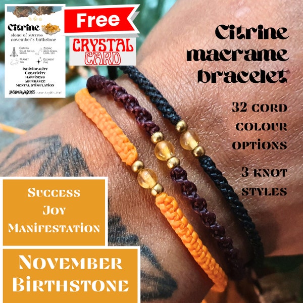 Citrine crystal bracelet, Macrame citrine bracelet, Mens jewelry, Healing citrine bracelet, Natural citrine bracelet, Boho gemstone bracelet