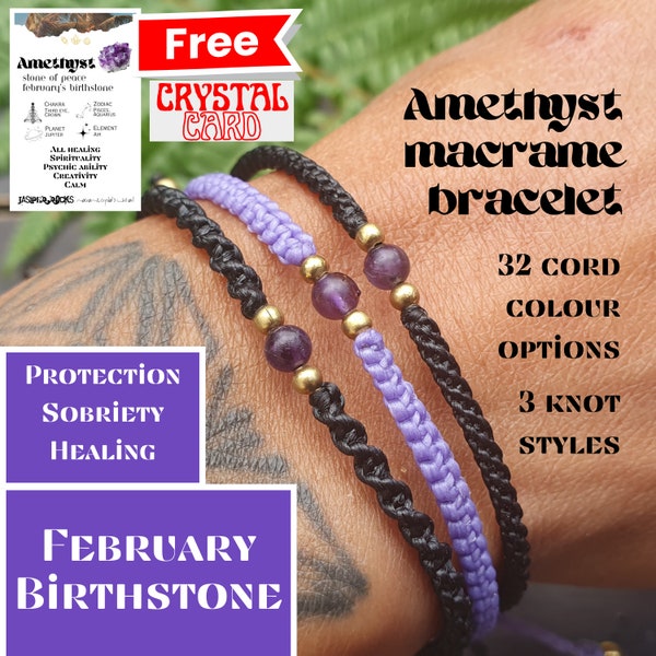 Men's bracelet, amethyst bracelet for men, February birthstone gift birthday, anxiety healing sobriety teetotal anniversary choose colour