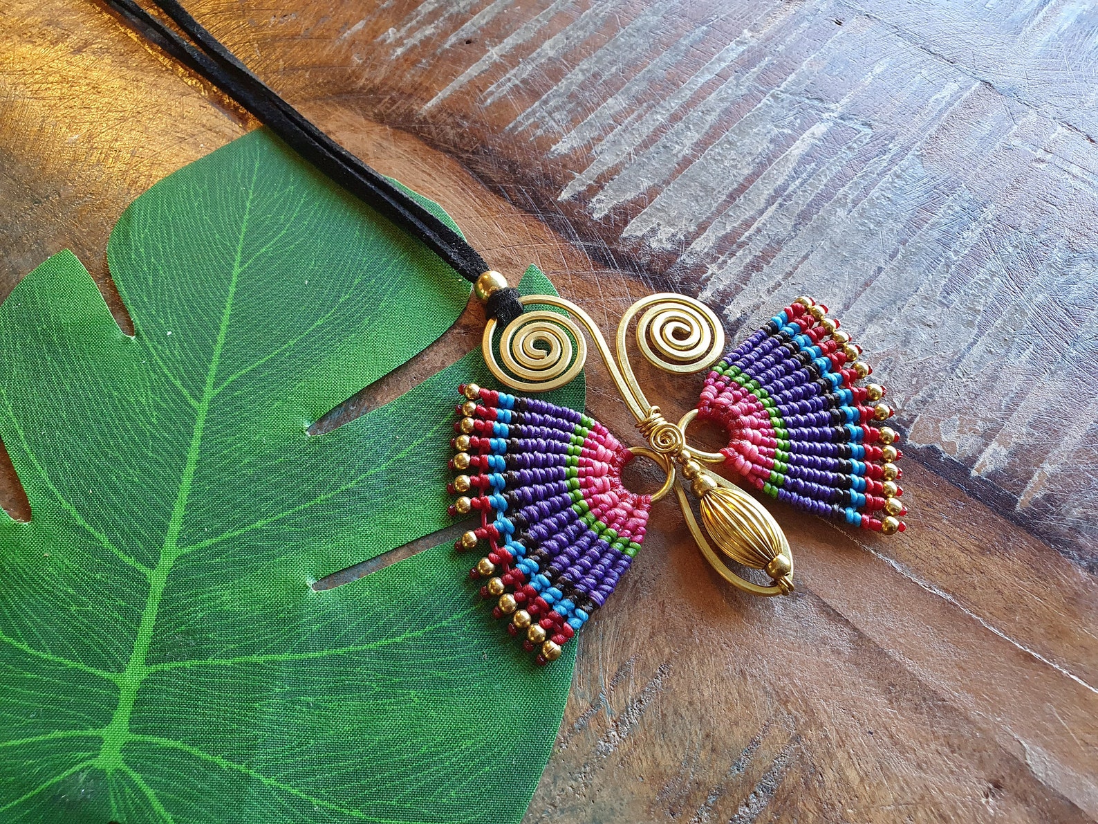 Butterfly Pendant Macrame Butterfly Macrame Necklace Etsy