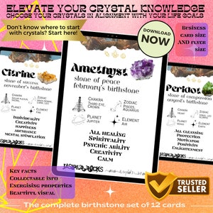 Crystal companion CARDS set, birthstone GUIDE, crystal healing properties training, gemstone meaning cards, crystal collectable gift cards,