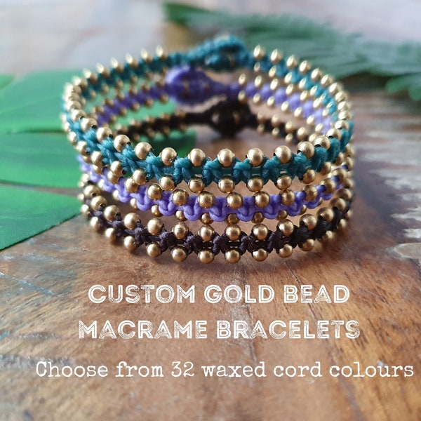 Bracelet en macramé thaïlandais personnalisé, perle d'or personnalisée au choix couleur tressée, cadeau d'anniversaire de cordon sa plage boho hippie shamballa