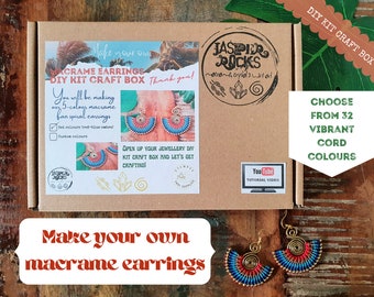 DIY macrame earring kit craft box, make your own activity gift hobby box, creative gift for woman her, mindfulness meditation activity