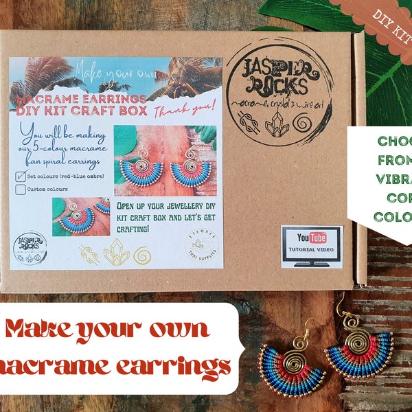 DIY macrame earring kit craft box, make your own activity gift hobby box, creative gift for woman her, mindfulness meditation activity