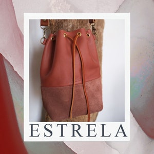 Bucket Bag mala de pele  Estrela castanho caramelo XS