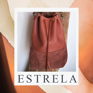 Bucket Bag mala de pele  Estrela castanho caramelo S