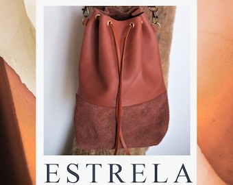 Sac seau en cuir Estrela caramel marron S