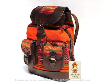 Peruvian Hand-tooled Leather and Textile Backpack Purse - Etsy display picture 2