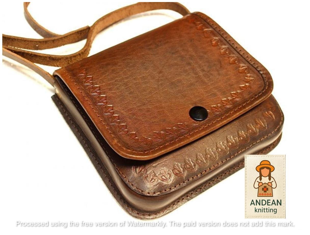 Sep. SALE 30% OFF* Genuine Leather Pouch Bag Ethnic Andean Handmade Brown