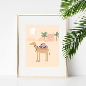Stampa artistica "Cammello nel deserto" 8x10/Decorazione murale di ispirazione marocchina/Illustrazione di animali per la cameretta dei bambini