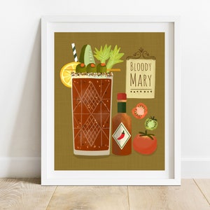 Bloody Mary & Tobasco With Tomatos 8 X 10 Art Print/ Dekoracja ścienna wózka barowego/ Ilustracja jedzenia i napojów/ Klasyczna sztuka koktajlowa