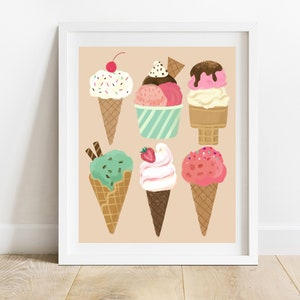 Eis Waffeln 8X10 Art Print / Kinder Dessert Illustration / Eisdiele Wand Kunst / Pastell Kinderzimmer Dekor
