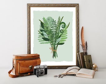 Fern Bouquet 8 X 10 Botanical Illustration/ Forest Art Print/ Still Life Wall Art/ Gifts for Plant Lovers/ Woodland Home Decor